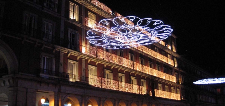 Christmas lights, Plaza Mayor, Madrid, Spain