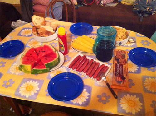 Obviously salubrious, all-American Fourth of July feast we prepared in a castle-hostel in Hvar, Croatia