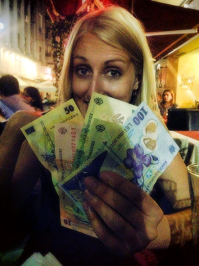 Rolling in the Romanian lei. Never mind the fact that one Romanian leu equals about 23 euro cents.