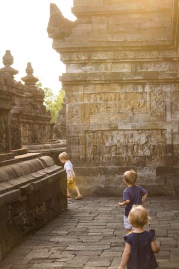 Luke's kids in Borobudur, Indonesia