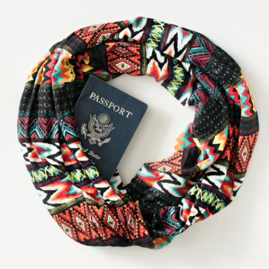 Scarf with hidden pocket, travel gift ideas