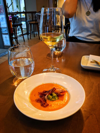 Salmorejo and albariño wine, Granada